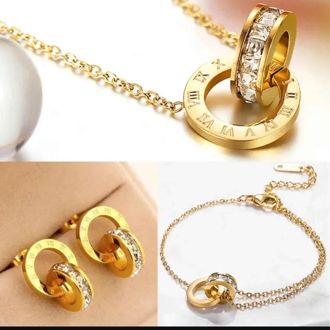 Roman Numerical Jewelry Set Box 316L Stainless-Steel Gold-Plated