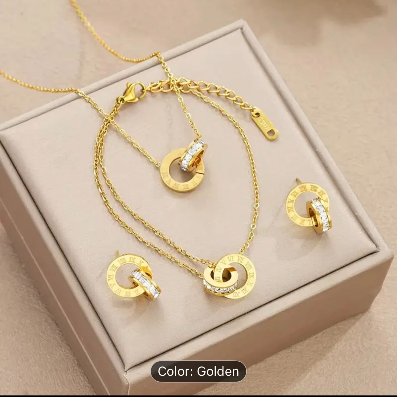 Roman Numerical Jewelry Set Box 316L Stainless-Steel Gold-Plated - Image 2