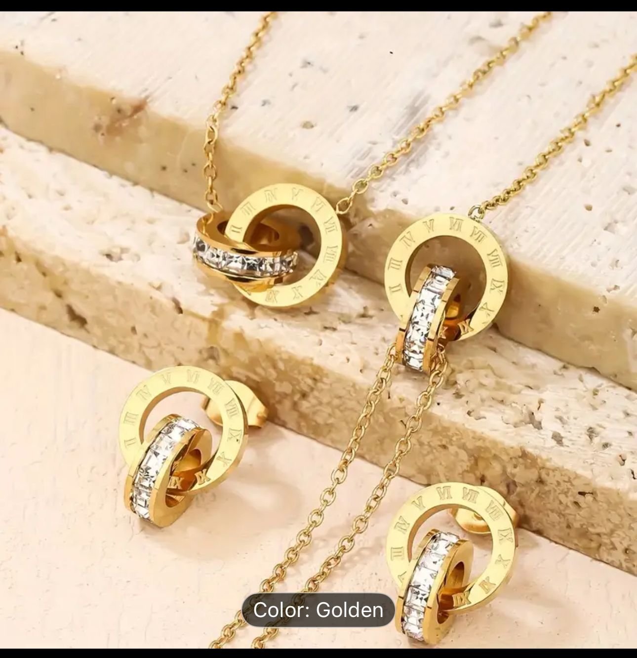 Roman Numerical Jewelry Set Box 316L Stainless-Steel Gold-Plated - Image 3