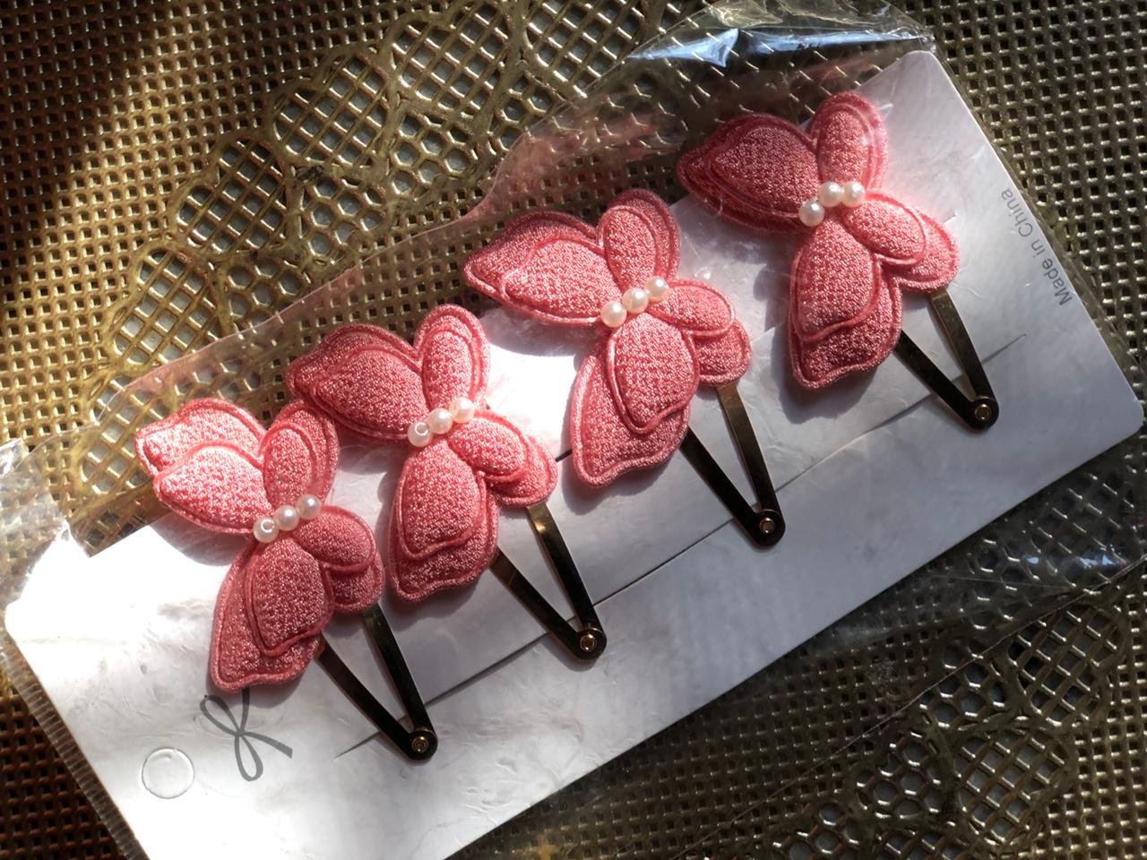 pink fabric butterfly hair clips