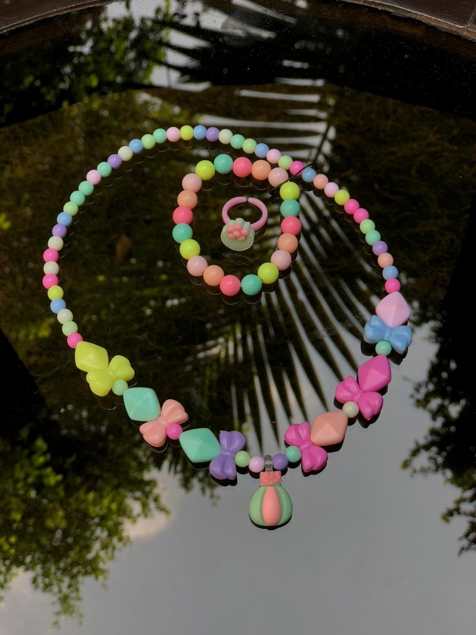 colorful beaded plastic kids jewelry set