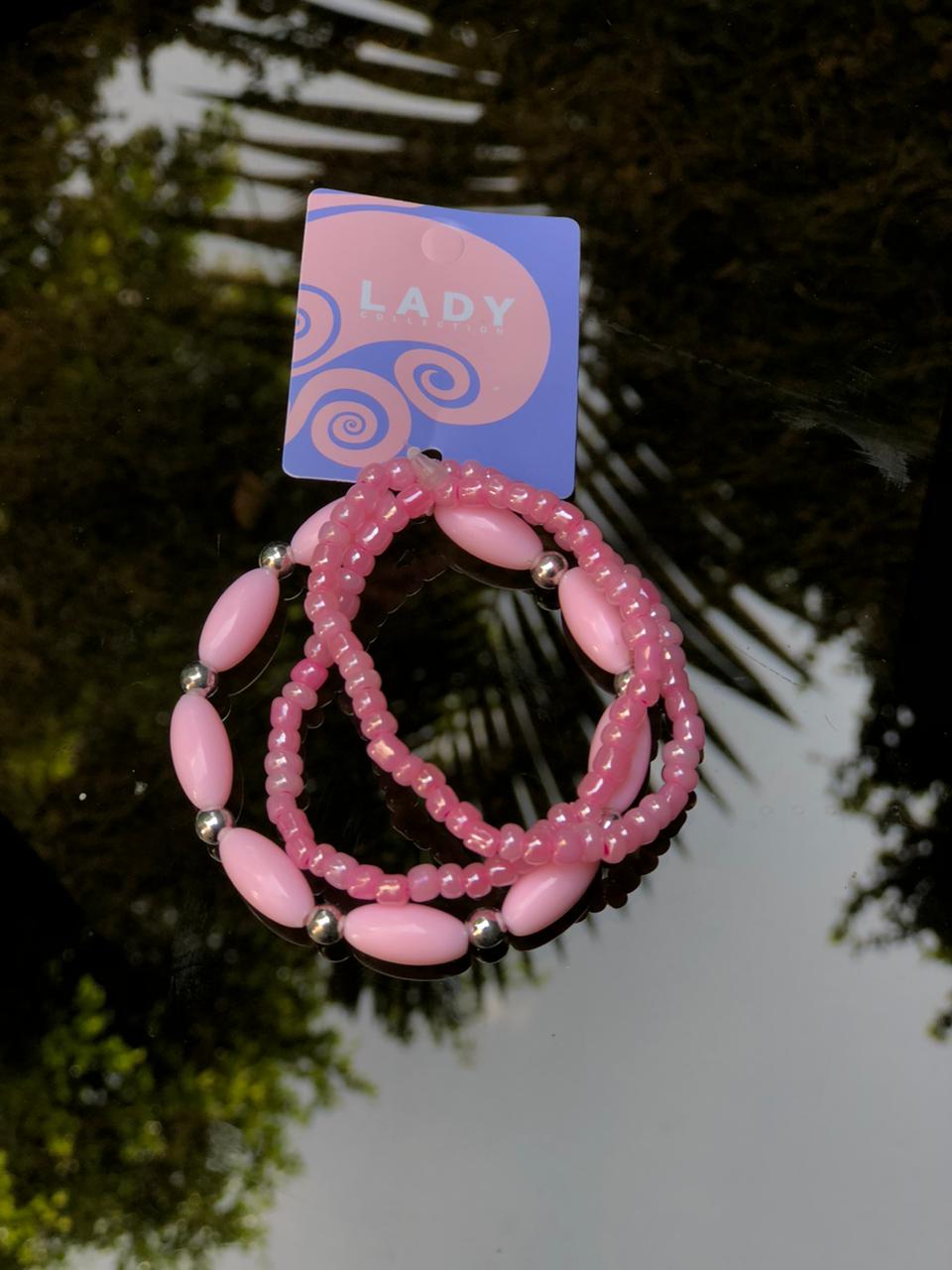 set of pink beaded stretch bracelets. - Image 2